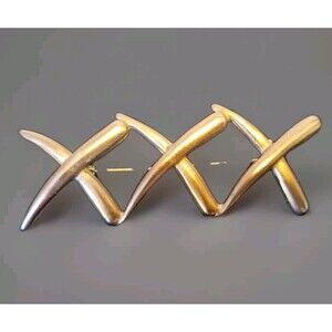 Vintage 80s X Brooch Modernist Triple X Hugs Pin Rustic Gold Tone